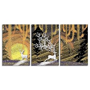 NWT Canvas Wall Art Abstract Deer in Forest...