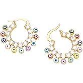 Beaded Ball Evil Eye Cubic Zirconia Small Hoop Earrings Gold Plated Tiny Huggie Round Hoops Ear Cuff Secure ClickTop Engagement Wedding Jewelry Lucky Spiritual Colorful Protection Crystal Gifts for