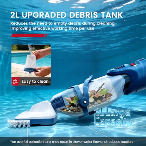ENHULK Cordless Pool Vacuum, Upgraded Dual Mode, 22 GPM Powerful Suction, 13.4" Wide Head & 98.4" Telescopic Pole, 4 Filter Units, 1H Runtime, Handheld Pool Cleaner for Above/Inground Pools, PC20