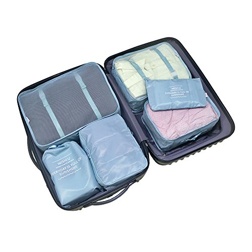 6 Set Large Packing Cube Travel Organizer Set(2017 New Design) Waterproof Mesh Durable Travel Luggage Packing(Shallow blue)