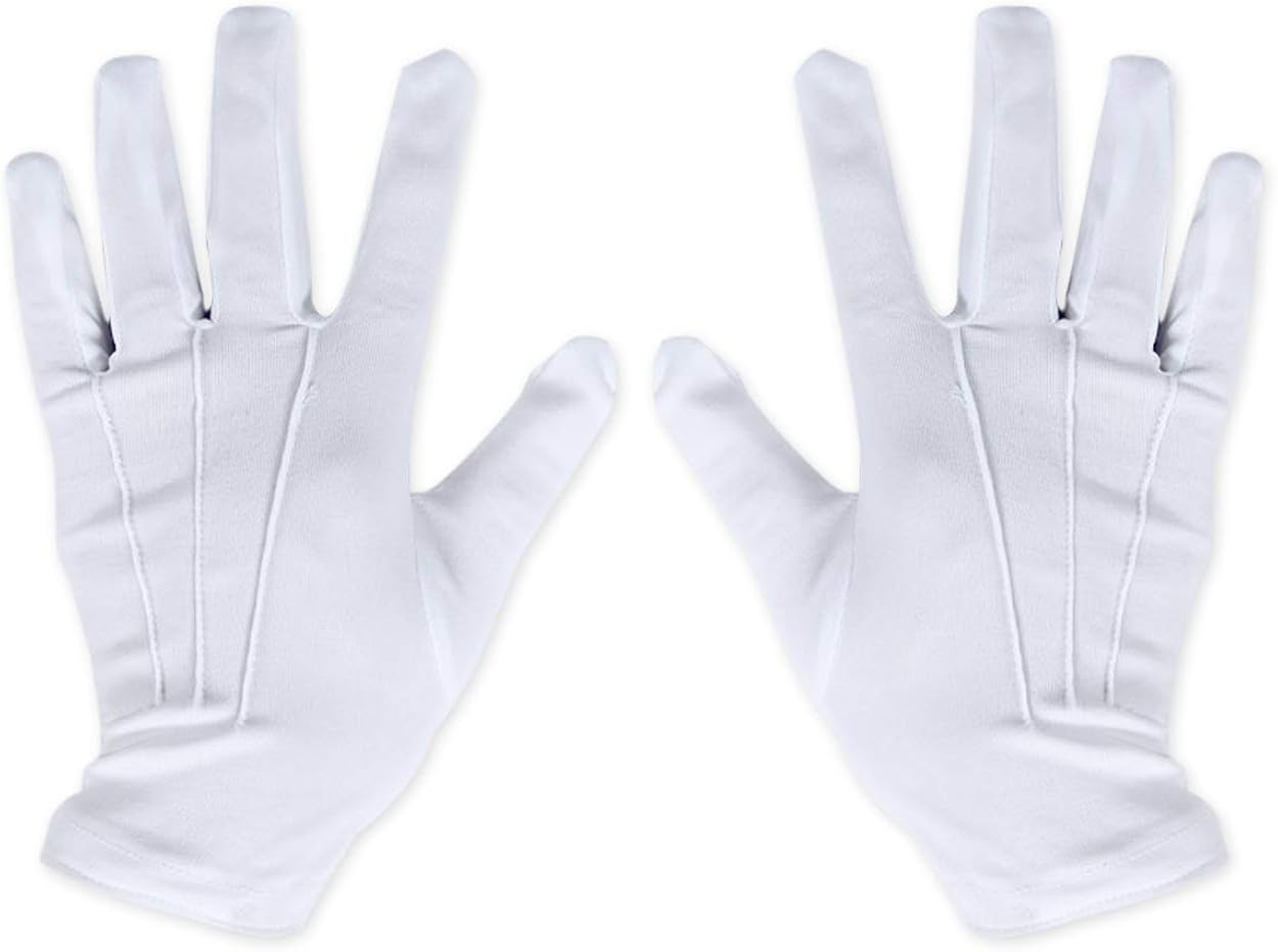 SC Special Cotton Gloves with Snap Closure - Parade Gloves for Police Jewelry Inspection, Formal Tuxedo - White
