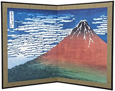 Kataoka Byobu Shop Japanese foldable screen Byobu Hokusai 15"×11" (South Wind, Clear Sky, Red Fuji)