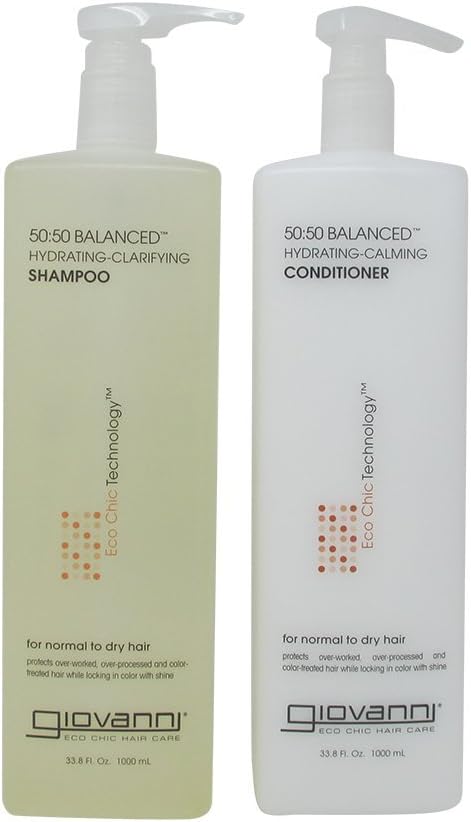 Bundle- 2 items: Giovanni 50:50 Balanced Remoisturizer Duo Set Shampoo Hydrating-Clarifying & Conditioner Hydrating-Calming, 33.8 Oz Each