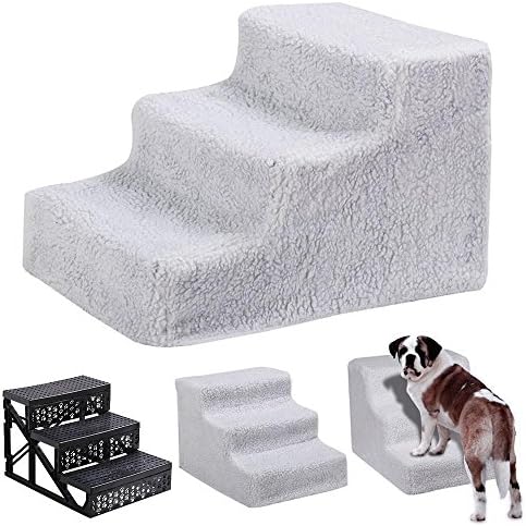 Yaheetech 3 Steps Portable Pet Stairs Plush Covered Cat Dog Ramp Ladder Padded Easy Climb,White
