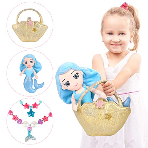 Tacobear Meerjungfrau Kuscheltier Meerjungfrau Plüsch Spielzeug mit Meerjungfrau Puppe Muschel Tasche Halskette Armband… – Bild 3