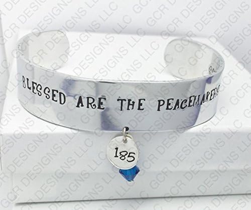 Blessed are the Peacemakers Police Officer Jewelry Inspirational Cuff Bracelet is Hand-Stamped on Non-Corrosive 1100 Pure Aluminum for Lightweight Adjustable Fit