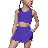 SOLY HUX Toddler Girl's 2 Piece Workout Outfits Lightweight Crop Tank Tops and Skort Athletic Set