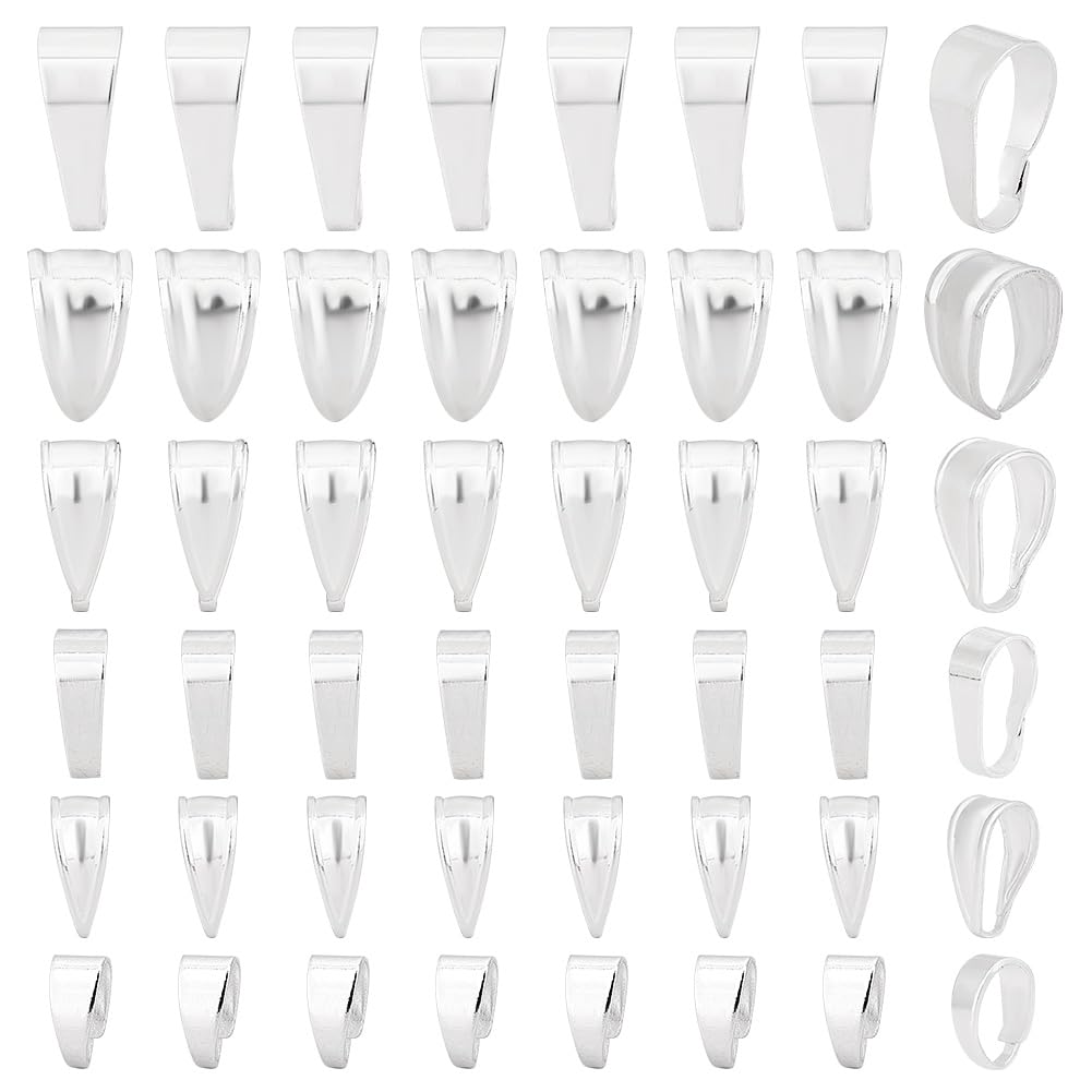 PH PandaHall 60pcs 6 Sizes Pinch Clip Bail Clasp, 925 Sterling Silver Plated Snap Hooks Clip Pendants Clasps Open End Snap Clips Chain Connector for Necklaces Dangle Bead Pendants Jewellery DIY Craft