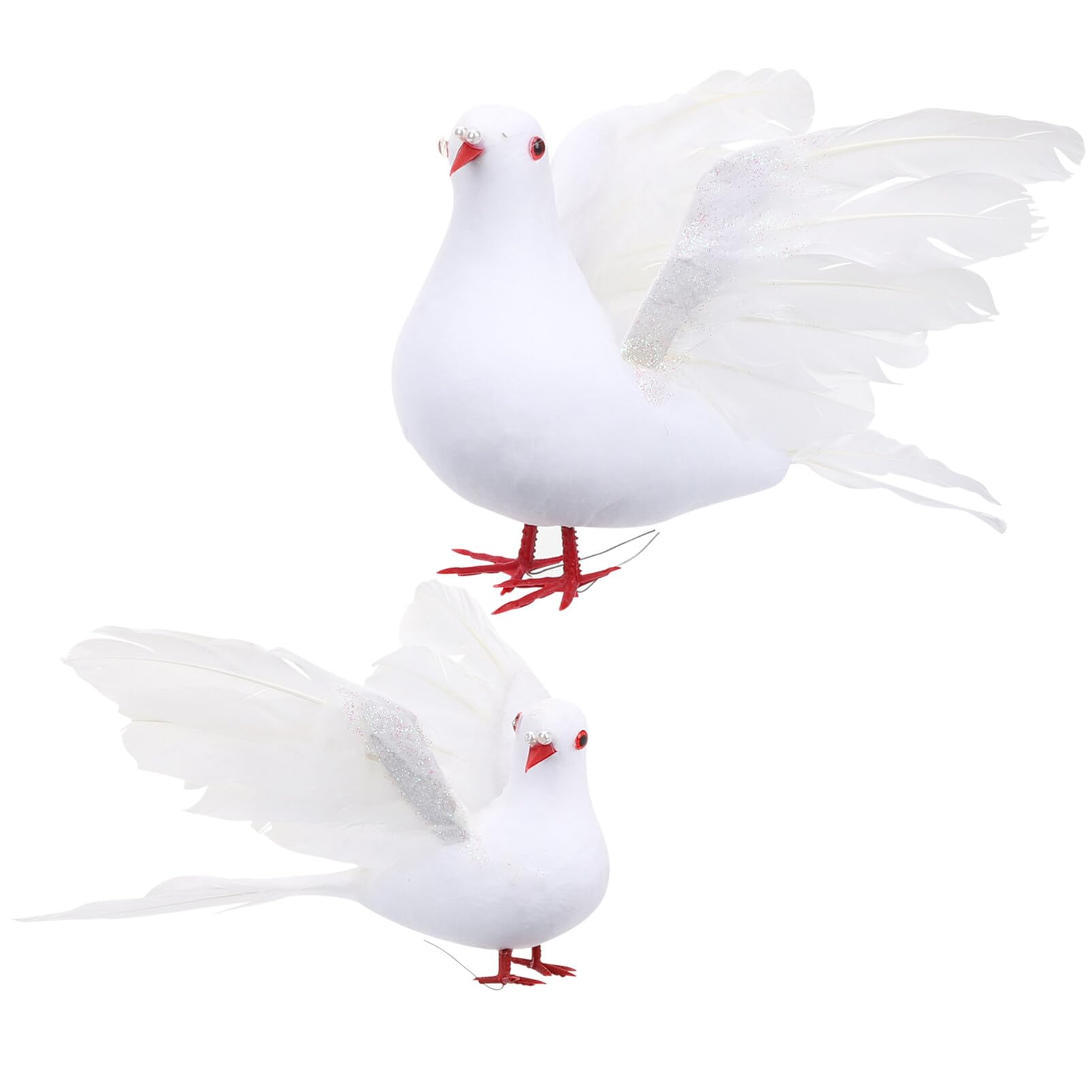 HEMOTON 2pcs Artificial Birds Simulation Foam Pigeon Model Lifelike Feathered Birds White Realistic Pigeon Figure Animal Statues for Tree Lawn Ornament
