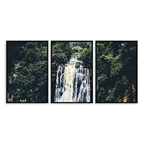 3 Piece Framed Canvas Wall Art for Living Room, Bedroom Waterfall in Deep Forest of Croatia Canvas Prints for Modern Home Decoration Ready to Hang - 16"x24"x3 Panels