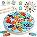 JCREN 30PCS Magnetic Letters Fishing Game Toddler Montessori Wooden Toy with 2 Magnet Fishing Rods for Girl Boy - Preschool Alphabet Magnet ABC Fish Catching Counting Board Games Education Math Toy