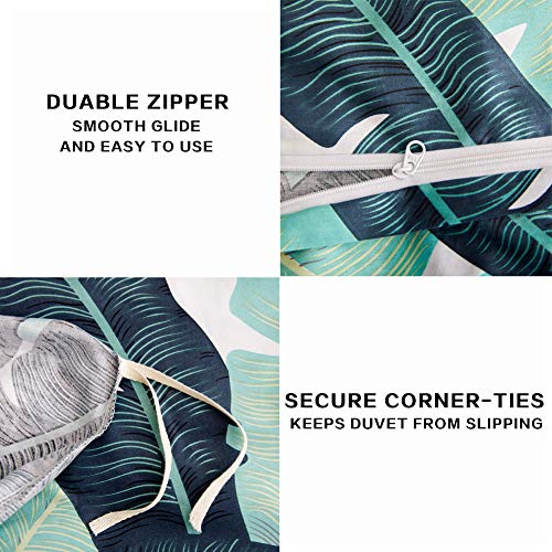 ECOCOTT 3 Pieces Duvet Cover Set Queen 100% Natural Cotton 1 Duvet Cover 2 Pillowcases, Tropical Banana Lush Leaves Printed Pattern Soft Cozy Luxury Breathable and Durable Bedding Set