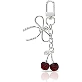 YOYBSPVN Vivid Small Cherry Silver Charm Accessories With Bow for Phone Bag Handbags Purse Gifts for Daughter Bridemaid Bestie