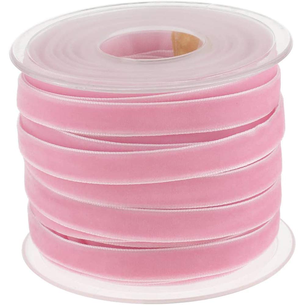 POFET 20 Yard 10mm Wide Velvet Ribbon Roll for Crafts Decoration - Pink
