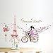Yesurprise 3D Wall Decals Stickers Pink Paris Tower Butterfly Flower Girl Removable Kids Room Art Nursery Bedroom Home Decorations Large 23.6inch x 35.4inch
