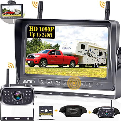 RV Backup Camera Wireless HD 1080P 7'' Split Screen DVR Monitor Bluetooth Trailer Rear View Cam