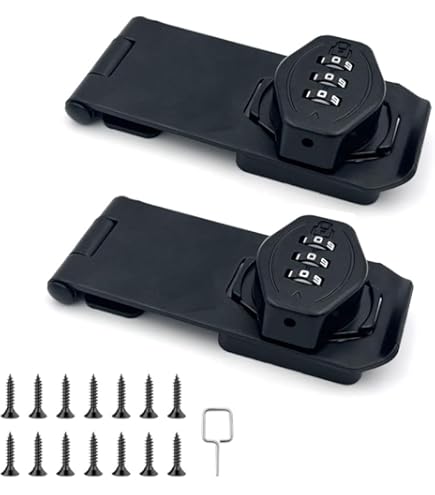 Keyless Combination Lock - 2 Pack 3-Digit Slide Closet Lock Kitchen Cabinet Locks With Code - Password Rotary Hasp Locks For Bathroom Cupboard Pantry Outdoor Garage Garden Barn Door Desk Drawer Black