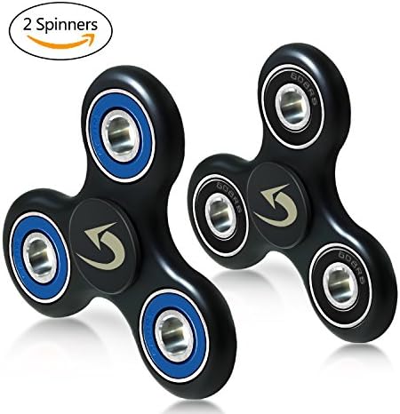 Amztoies 2 Pack Fidget Spinner High Speed Hand Tri-Spinners Toy Stress Reducer Good for ADHD ADD Killing Time (Blue+Black)