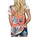 kigod Women's Casual Floral Print Tops Blouse Crew Neck Short Sleeve T-Shirt with Pocket (Watermelon Red, Large)