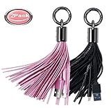 Lightning USB cable Leather Tassel with 7-Inch 2.4 Amp Lightning Charge Sync Cable for iPhone, iPad and iPod(Black,Pink, 2 Pack)