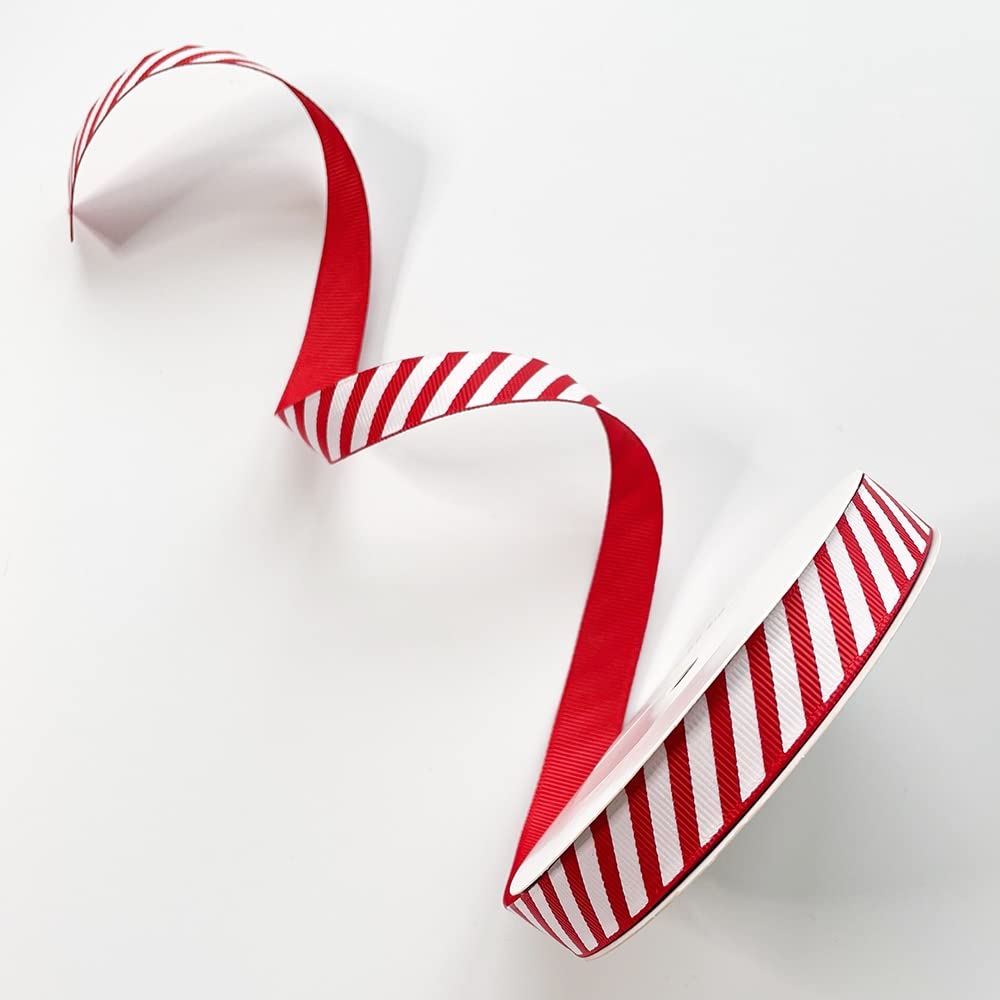 Plush Addict Candy Stripe Christmas Ribbon for Floral, Gift Wrapping, Christmas Tree, Ornaments, Wreaths, Bows, Holiday Decorations and General Crafts - Red - 16mm Wide x 10 Metre