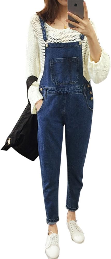 Quge Womens Dungaree Skinny Jeans Trousers Overall Sleeveless Casual Jumpsuit