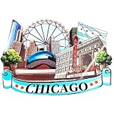 Chicago Landmarks Decorative Souvenir Magnet, Navy Pier Ferris Wheel and Chicago Theater Design