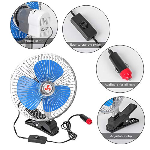Zmoon Car Fan 12V 8'' Car Ceiling Fan Rotatable Car Cooling Fan Powerful Quiet Ventilation with Adjustable Clip & Cigarette Lighter Plug for Van/SUV/RV/ATV ...