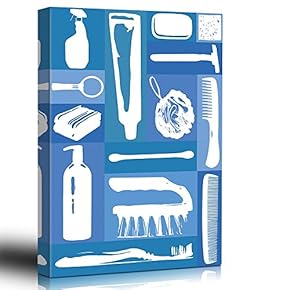 Home Art - Bathroom Block Print Style - Art - Art Deco Modern Style Design - Scrub and Brush - Canvas Art Home Art - 12x18 inches