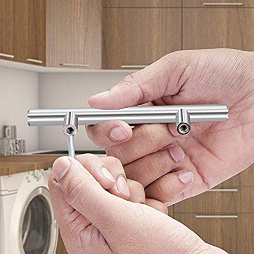 Aimyoo Cabinet Handles - Pack of 30 Stainless Steel Hollow Tube T Bar Drawer Pulls Cupboard Knob for Kitchen Furniture Hardware (Overall Length: 8", Hole Center: 5")
