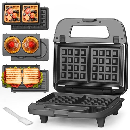 Baker’s Friend 3 in 1 Mini Waffle Maker with Removable Plates, Dual