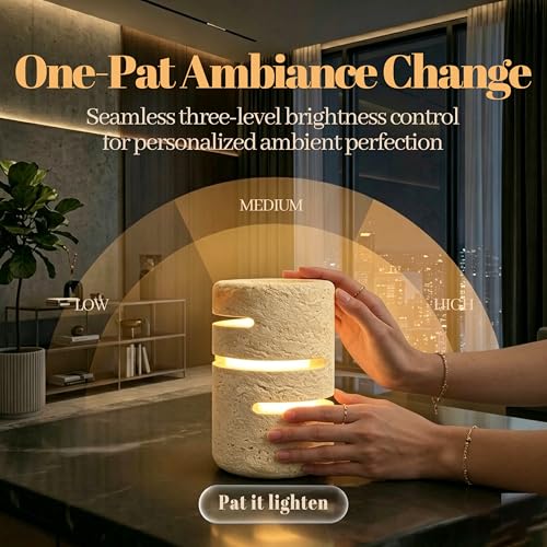 Natural Travertine Marble Table Lamp - Travertine Night Light Handmade Decorative Lamp with Home Decor Type C for Bedroom, Office, Living Room or Bedside