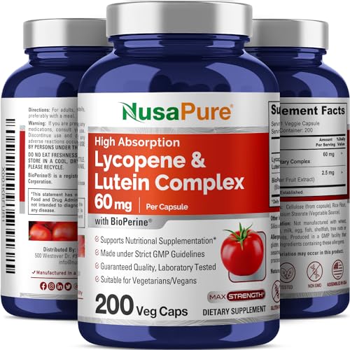 NusaPure Lycopene & Lutein Complex 60mg per caps 200 Veggie Capsules
