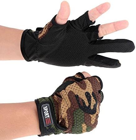 Fishing Accessory Anti-Slip Breathable 3 Low-Cut Fingers Hunting Gloves Fishing Gloves Lightweight Protective Camouflage Riding Tactical Gloves