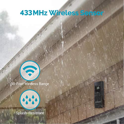 Dr. Prepare Digital Weather Station Wireless Indoor Outdoor Thermometer with 7.6" Colored LCD, Adjustable Brightness, Accurate Indoor Temperature and Humidity, Alarm, and Battery Backup (Black)