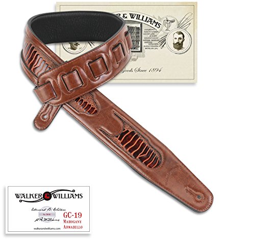Walker & Williams GC-19 Mahogany Brown Padded Guitar Strap with Armadillo Inserts