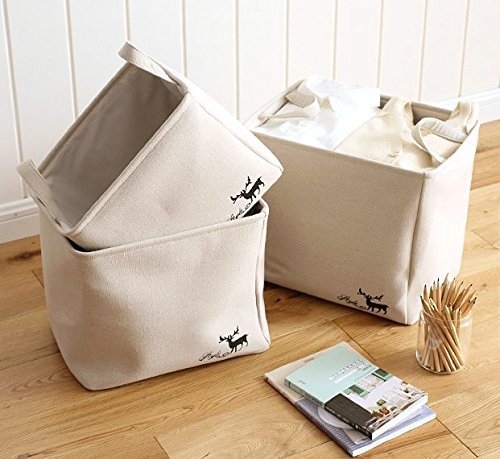 WISHPOOL Collapsible Storage Bin Baskets Foldable Canvas Fabric Storage Cube Bin Set With Handles For Home Laundry Closet (2-PACK 2) …