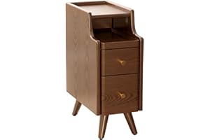 KASLANDI Small Nightstand,Solid Wood Nightstand with Drawers, Walnut Bedside Table for Bedroom