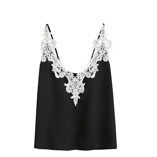 OVERDOSE Damen Lace Chiffon Vest Top Sleeveless Casual Tank Blouse Summer Tops T-Shirt Spitze Weste Sommer Blusen