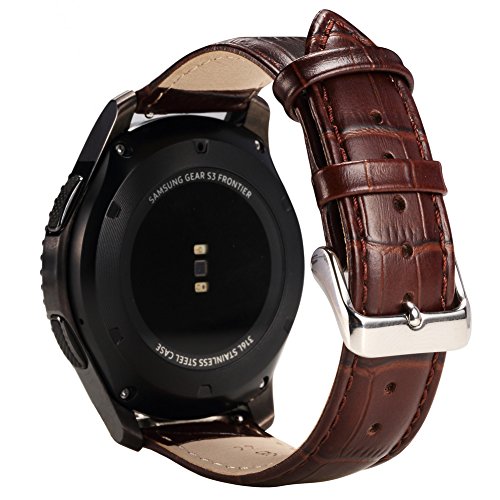 Gear S3 Frontier / Classic Watch Band, Valkit 22mm Genuine Leather Bands Stainless Steel Buckle Strap Replacement Bracelet Watchband for Samsung Gear S3 Classic Gear S3 Frontier Smartwatch, Brown