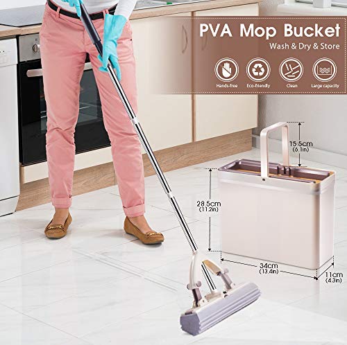 image for MASTERTOP Sponge Mop and Bucket with 3 Pcs Super Absorbent PVA Sponge 