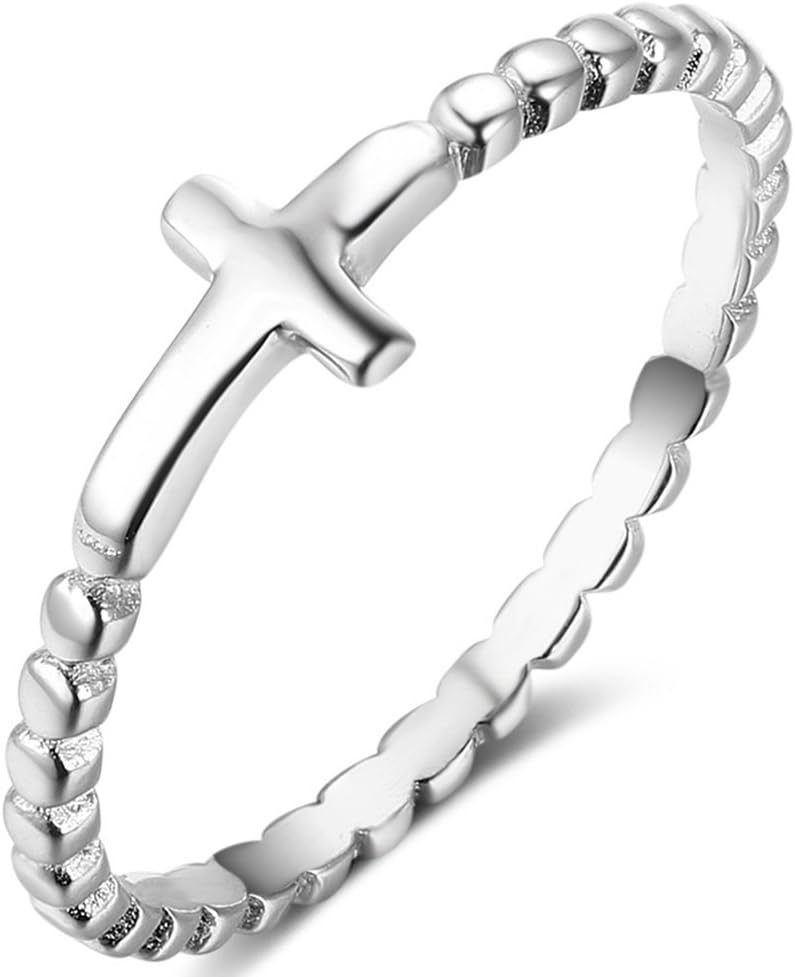 Stainless Steel Christian Sideways Cross Ring
