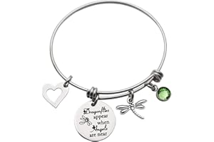 Eilygen Memorial Gift Dragonflies Appear When Angels are Near Dragonfly Charm Bracelet Keychian Sympathy Jewelry for Her