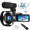 Caméscope 4K Caméra Vidéo Caméscopes WiFi Ultra HD avec Microphone 48,0MP Caméra Youtube Camescope de Vision Nocturne IR…