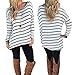 Halife Women's Crew Neck Long Sleeve T Shirt Women Loose Fit Casual Top Blouse,Black and White,Large