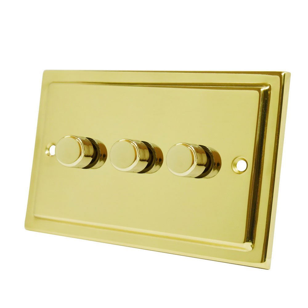 Victorian Polished Brass 3 Gang Dimmer 400W - 10 Amp Triple 3-Gang 2 Way 400W Light Dimmer Switch