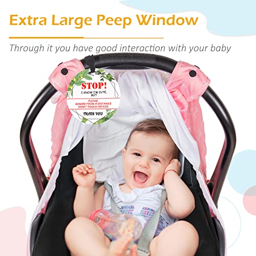Carseat Canopy for Girl with Upgraded Extra Large Breathable Peep Window - Baby Car Seat Cover with Soft Stretchy Minky Material Inside for Lots of Different Weather(Pink Arrow）