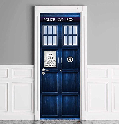 Sticker for Door/Wall/Fridge - London Police Box. Peel & Stick Removable Mural, Decole, Skin, Wrap, Decal, Cover, Poster. All Sizes! (32x80)