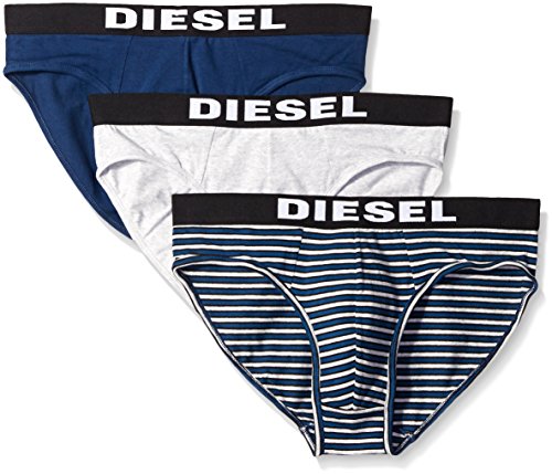 Diesel Men's 3-Pack Andre Cotton Stretch Briefs, Grey/Navy, Medium