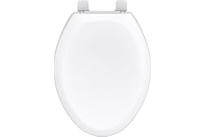 Gerber Elongated Toilet Seat with Cover, Soft Close, No Slam, Quick & Easy Install, Heavy-Duty Plastic, Adjustable Fit for Standard Elongated Toilets, Durable & Fade-Resistant, White G0099213